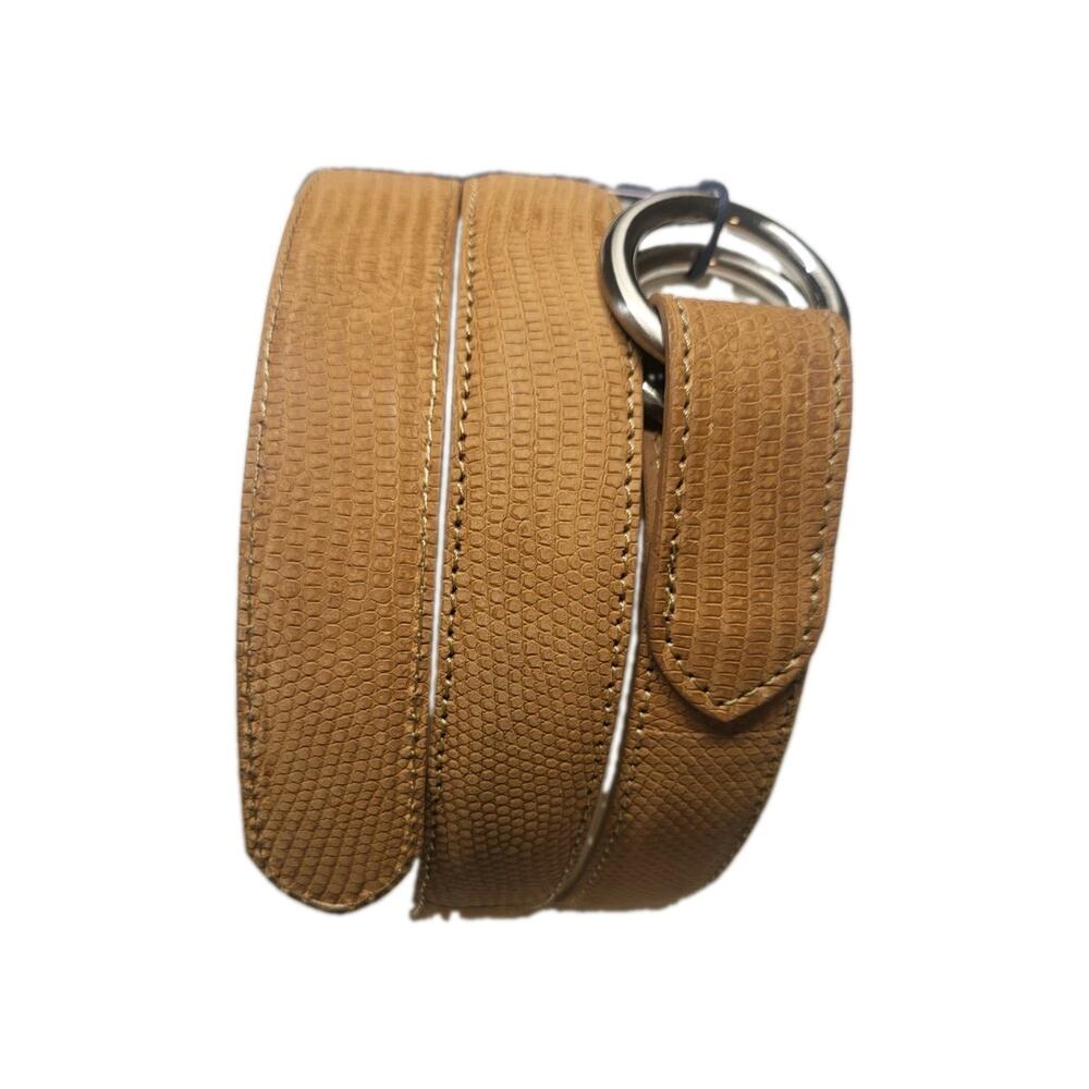 PETER MILLAR Crown Crafted Genuine Lizard Leather O-Ring Belt Size 34 Tan